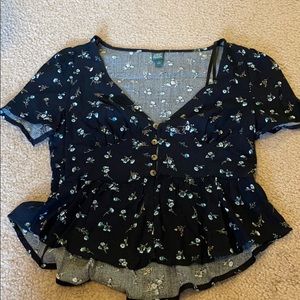 floral cropped button shirt